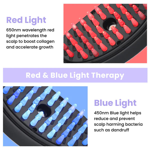 Advanced 4-in-1 Hair Growth Therapy Brush – Red Light, Blue Light & Essential Oil Massage for Thicker, Healthier Hair