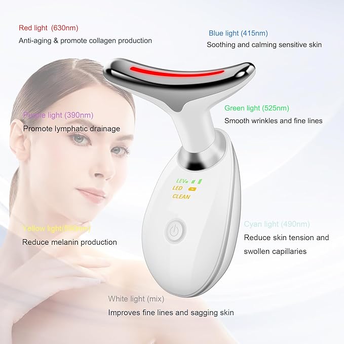 Beauty Facial Massager, 7 Color Wavy Acne Beauty Microcurrent Facial Device Skin Firming for Face Neck Beauty Device,