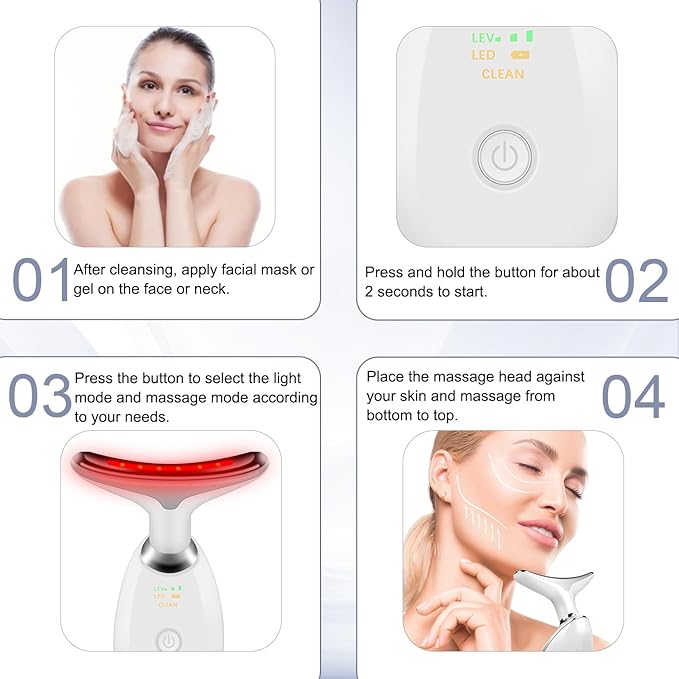 Beauty Facial Massager, 7 Color Wavy Acne Beauty Microcurrent Facial Device Skin Firming for Face Neck Beauty Device,