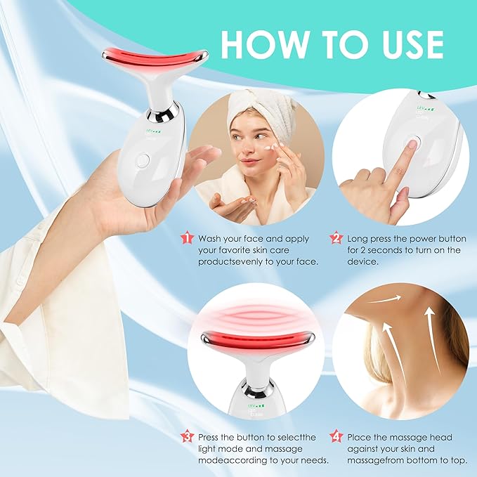 Beauty Facial Massager, 7 Color Wavy Acne Beauty Microcurrent Facial Device Skin Firming for Face Neck Beauty Device,