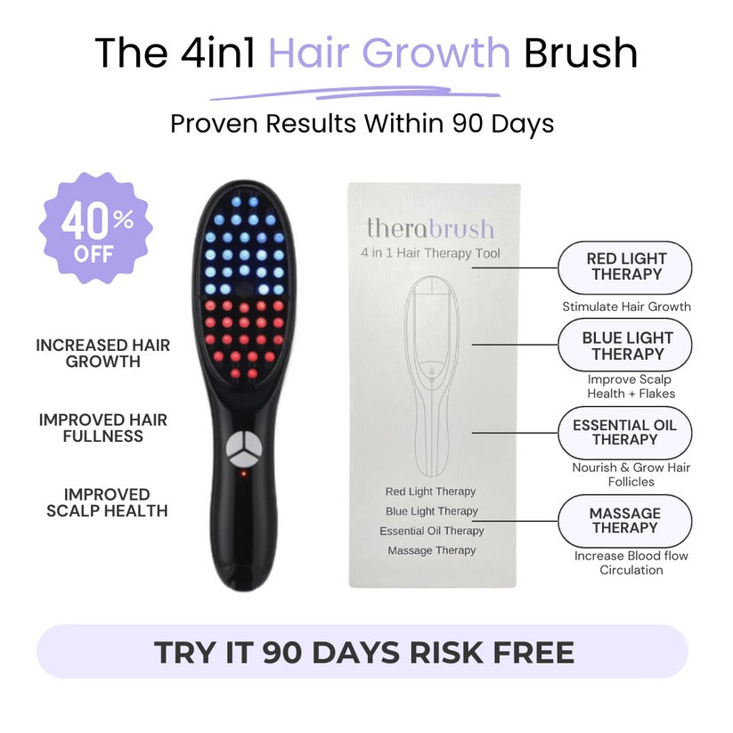 Advanced 4-in-1 Hair Growth Therapy Brush – Red Light, Blue Light & Essential Oil Massage for Thicker, Healthier Hair